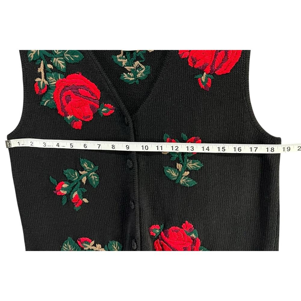 Christopher & Banks Vintage Sweater Vest Small Hand Embroidered Floral Holiday - Picture 5 of 12